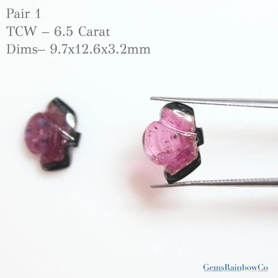 Carved Tourmaline fancy shape Loose Gemstones, Tourmaline carving pair gemstones - Image 2 of 4