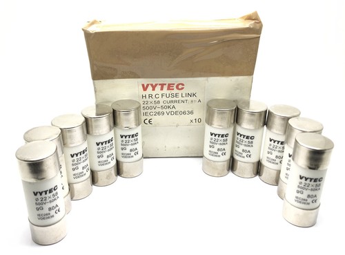 10 x Vytec 80Amp 22x58 mm collegamento fusibile industriale HRC 500 v 50kA cilindrico - Foto 1 di 3