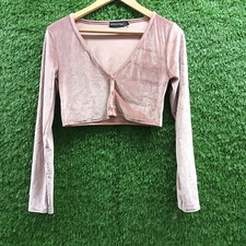 PRETTYLITTLETHING pink Velour button front long sleev PJ Top UK 6