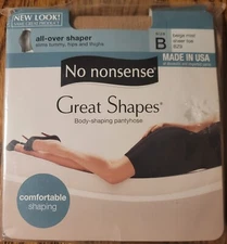 No Nonsense Great Shapes Body Shaping Pantyhose Beige Mist Size B Sheer Toe BZ9