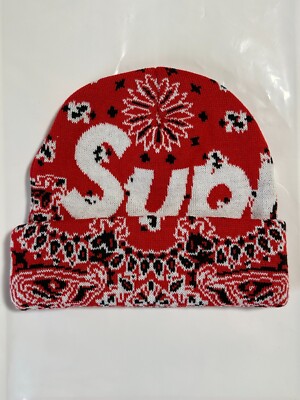 SUPREME BIG LOGO BEANIE (RED BANDANA) FW24 S LOGO CASHMERE WOOL