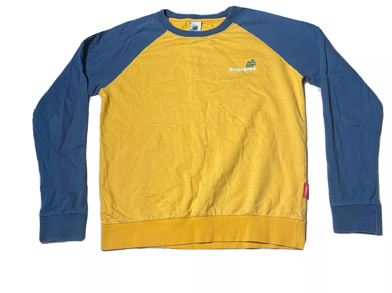 Chemise Supreme manches longues raglan jaune et bleu rare logo pin