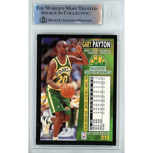 1994-95 Fleer #215 Gary Payton Signed Card AUTO Beckett BAS Slabbed Sonics - Picture 2 of 5