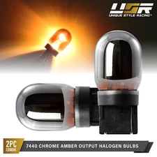 7440 / 7440A / T20 Single Filament Stealth Chrome Amber Halogen Bulbs Pair
