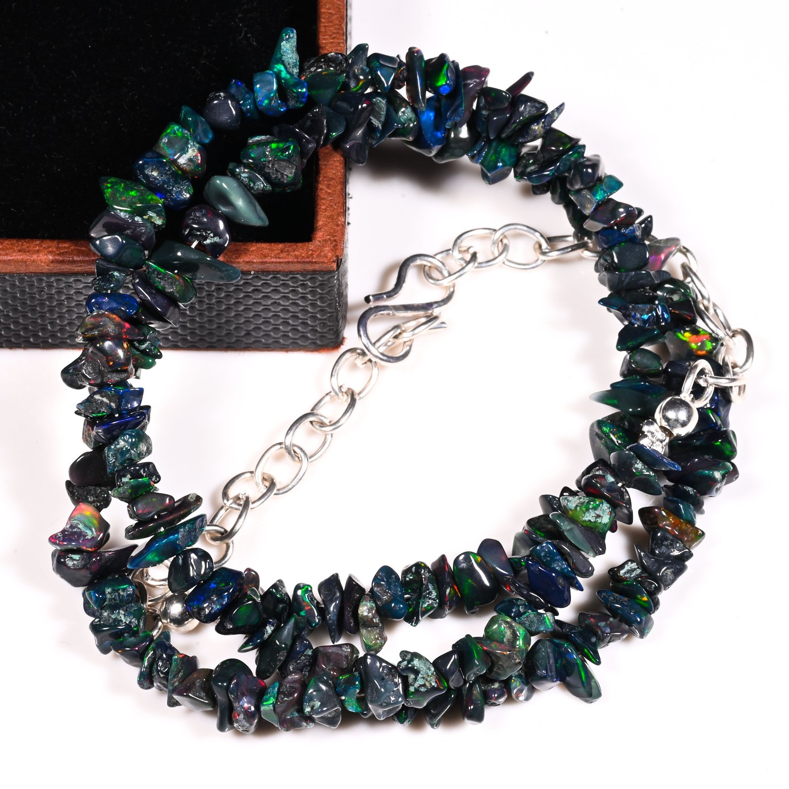 Ethiopian Fire Opal Uncut Gemstone Beaded Necklace 22 Inches M-413