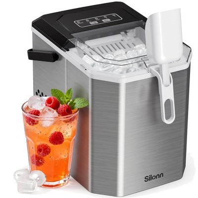 Eiswürfelmaschine, Mini Ice Maker, tragbar, Selbstreinigung, Edelstahl, 12kg/Tag