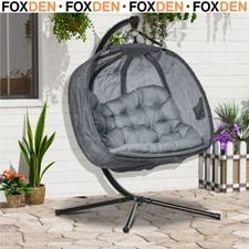 Double Hanging Egg Chair 2 Seaters Texteline Swing Hammock Chair w/ Stand Grey