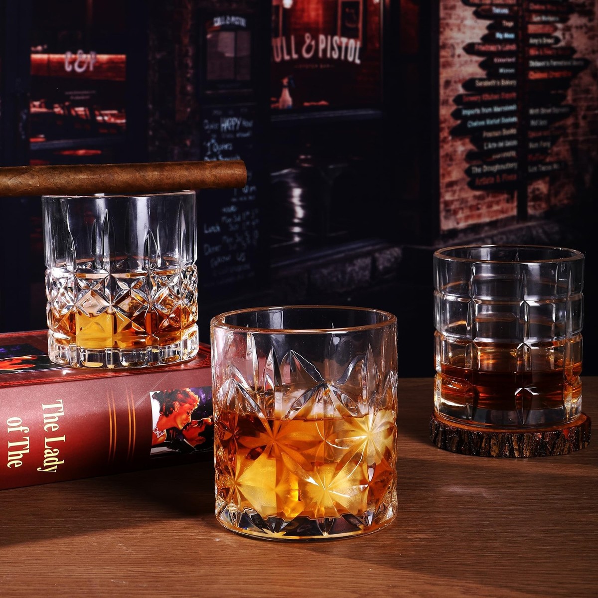 Whiskey Glasses Set of 6, 12oz Old Fashioned Whiskey Glasses Gift