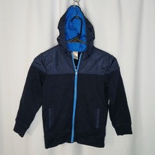 Gymboree Fleece Hooded Track Jacket Full Zip Coat Blue Pockets Hoodie Boys Small