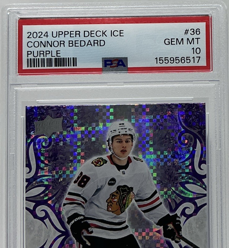 Connor Bedard PSA 10- 2024 Upper Deck ICE ‘Purple’ -Blackhawks Phenom view 2