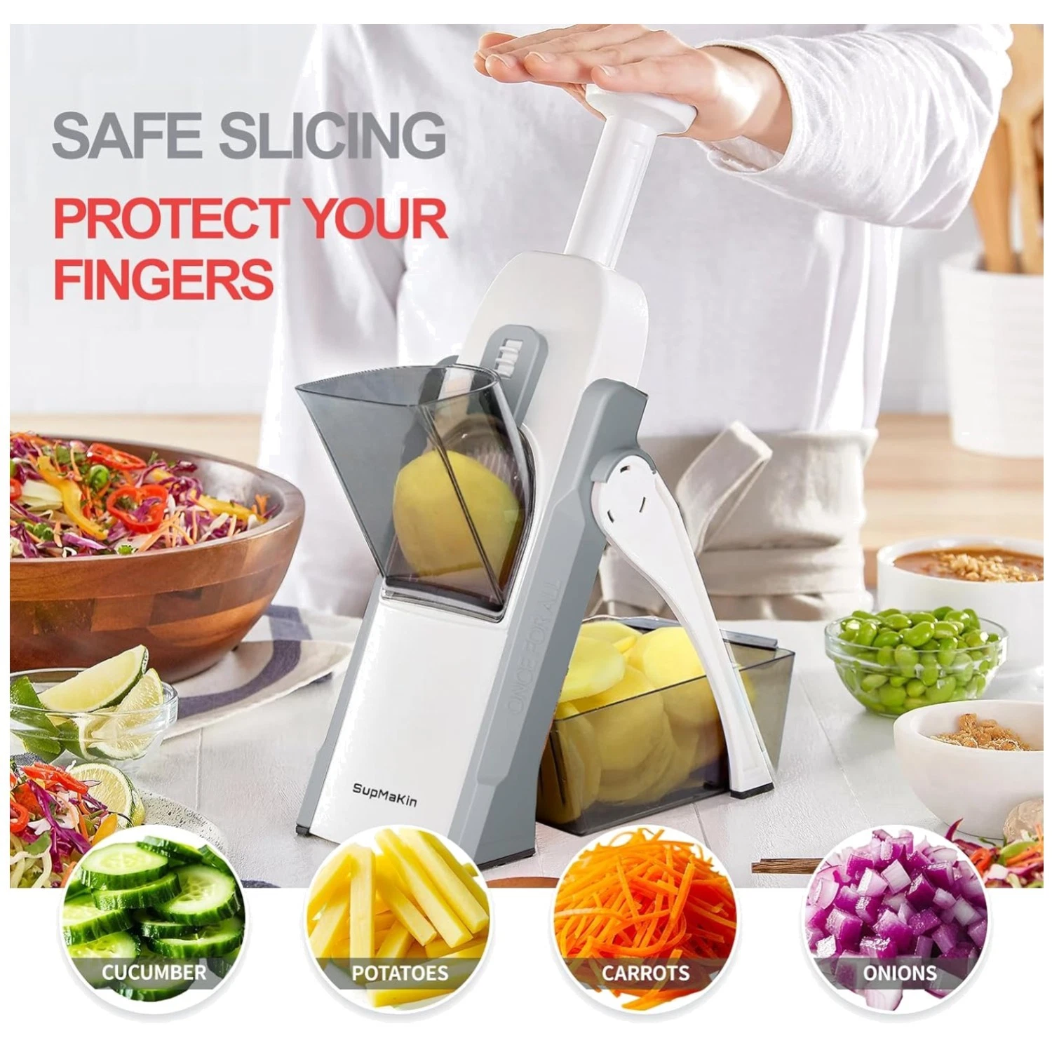 Safe Mandoline Slicer - Adjustable Thickness Cutter