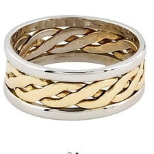 Lovely 9ct Gold 2-Tone Wedding Ring Size L. Celtic Type Design. Hallmarks 3.3g