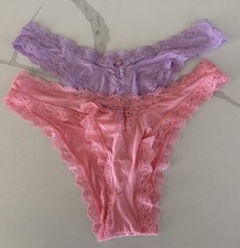 Victoria  s Secret DA Lace  Satin Brazilian Panties Purple  Pink Medium NWT -2p