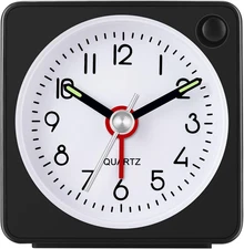 Travel Analog Alarm Clock, 2.25 Inch, Ultra Small Clock with Snooze and Light Fu