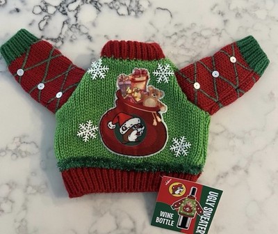 NEW Buc-ee s Beaver Santa Bucees Ugly Christmas Sweater Wine Bottle Cover Bucees
