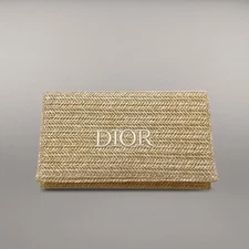 NWT Christian Dior Beauty Raffia Straw Pouch Bag Pearl Chain Novelty GWP
