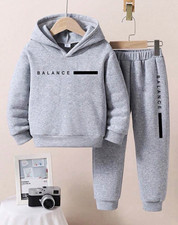 Gray Balance Logo 2-Piece Hooded Fleece Sweatsuit Set Hoodie Tapered Pants XS