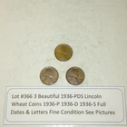 Lot #366 3 Beautiful Lincoln Wheats 1936-P 1936-D 1936-S F-VF See Pictures