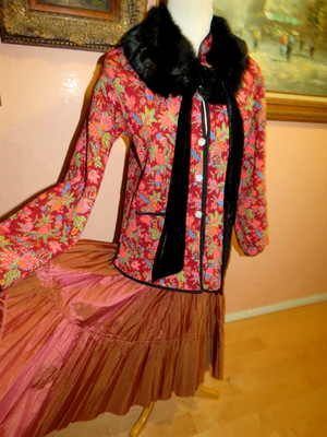 New Reversible Quilt Stitch Cotton Multicolor & Natural Black Rabbit Fur Jacket