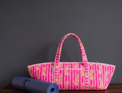 Pink Gesteppt Tiger Aufdruck Yogamatte Tasche: Indisch Handmade 100% Baumwolle