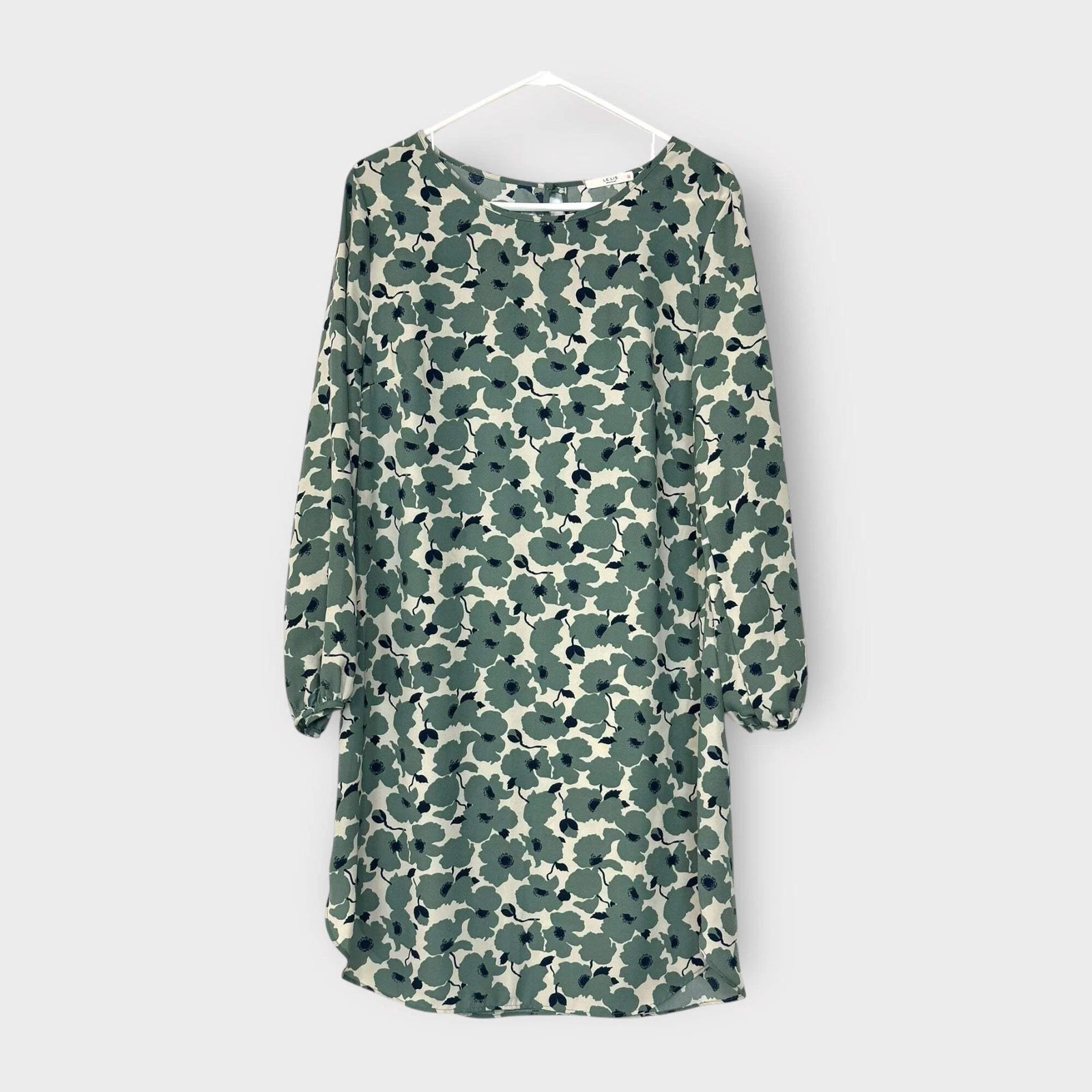 Le Lis Women's Floral Long Sleeve Mini Dress Size L Green/Blue Pre-Owned