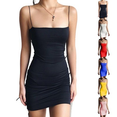 Rock Minikleid Scheide Sundress Solide Spaghetti Straps Verein Weiblich
