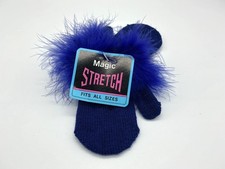 Girls Magic Stretch Mittens NEW with Tags. Navy Blue with Navy Fancy Fur trim