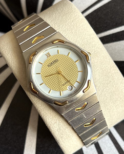 Authentic Vintage Roamer two tone texture dial watch, Quartz, men/, gold plated/stl