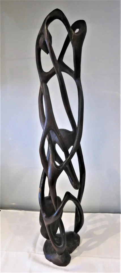 A tall vintage African Makonde Shetani carved wood abstract sculpture - Image 2 of 4