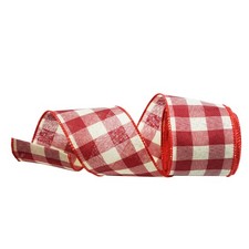 Red and Beige Woven Plaid Wired Ribbon, Checkered Fabric Ribbon for red&beige 