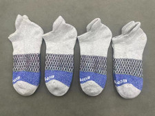 4 Pairs Bombas Women's Tri-Block Marl Ankle Socks Size Medium 8-10.5 Gray purple