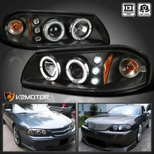 Black Fits 2000-2005 Chevy Impala LED Halo Projector Headlights Lamps Left+Right