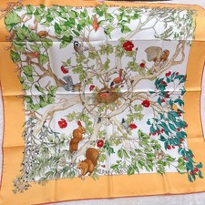 HERMES Carre 90 Silk 100 Scarf AU C UR DES BOIS Yellow Multicolor Women Auth