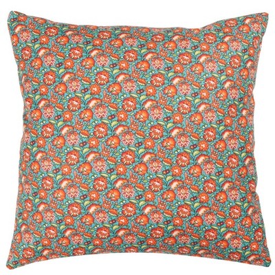 Heritage Garden Kissenbezug mit Blumenmuster. Türkisblau und Orange. 17x17''