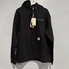 John Deere Men's MEDIUM Black 1/4 Zip Hoodie Sweatshirt NWT