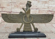 Art Deco Warrior King Bronze Sculpture Statue Marble Base Figurine Home Decore