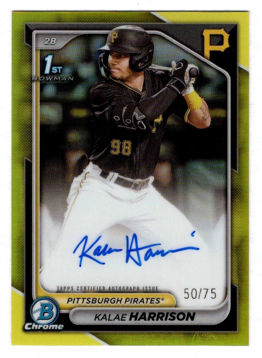 Kalae Harrison 2024 Bowman Chrome 1st Year Yellow Refractor Autograph Auto 50/75