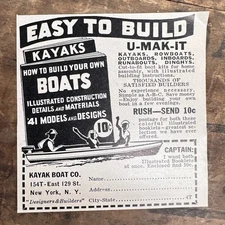 1941 Kayak Boat Co U-Make-It Hobby Kits Vintage Print Ad Mail Order New York NY