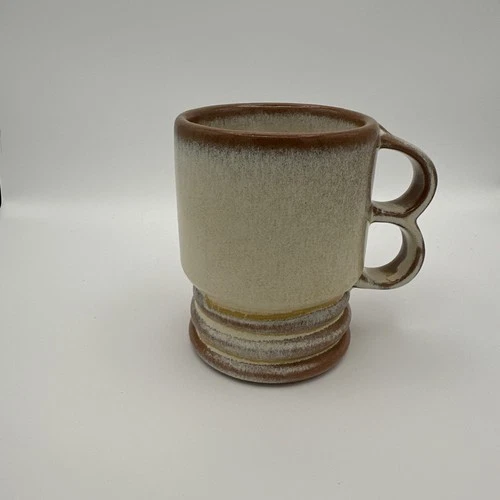Vintage Frankoma Pottery C11  Brown Double Ring Two Finger Coffee Mug