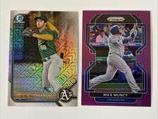 Max Muncy 2022 Bowman Chrome Mojo Refractor Card #BCP-222 & 2022 Purple Prizm 