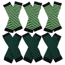 6 Pairs Women Fingerless Gloves Striped Knitted Arm Warmers For Casual Use
