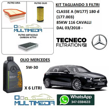 TAGLIANDO 3FILTRI OLIO ORIGINALE 5W30 MERCEDES CLASSE A (W177) 180 d 85KW 116 CV