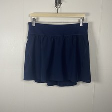 Spanx Get Moving Pleated Skort Women s Navy Blue Back Zip Pocket Size XL.
