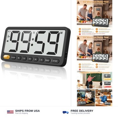 VOCOO Digital Kitchen Timer: 7.6'' Extra Large LCD Display, 99H Countdown, Ma...
