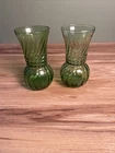 2 Vintage Anchor Hocking Emerald Green Ribbed Swirl Glass Ball Vase 6.5" Tall