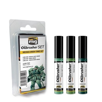 Munition von Mig Ölbürsten Set - Mecha Grüntöne Set - 3 x Ölbürsten