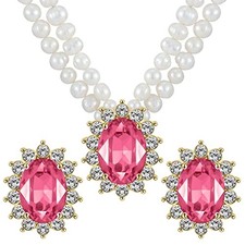 Freshwater Cultured Pearl Necklace Set, Costume Jewelry Set Includes Real pink