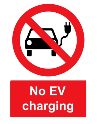 No EV Electric Car Charging Warning Sign Self Adhesive Sticker 160mm x 125mm