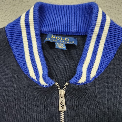 Polo Ralph Lauren Sweater Boys Youth XL Blue Navy Faded Full Zip Varsity Patch - Picture 5 of 14