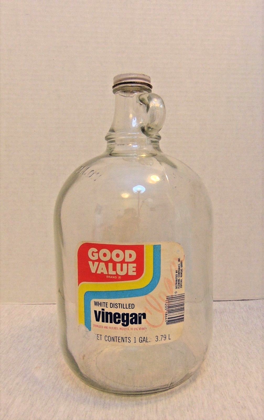 Vintage Gallon Clear Glass Jug with Paper Label Good Value Vinegar Jar